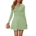 thumbnail image 1 of OQQ Womens Dress Casual Long Sleeve Elastic Simple A-Line Zipper Mini Dress, 1 of 6