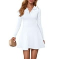 thumbnail image 1 of OQQ Womens Dress Casual Long Sleeve Elastic Simple A-Line Zipper Mini Dress, 1 of 6