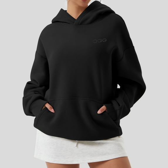 OQQ Women's Hooded Pullover Sweatshirt - Long Sleeve - Fashionable Fall/Winter Top with Front Pockets Design