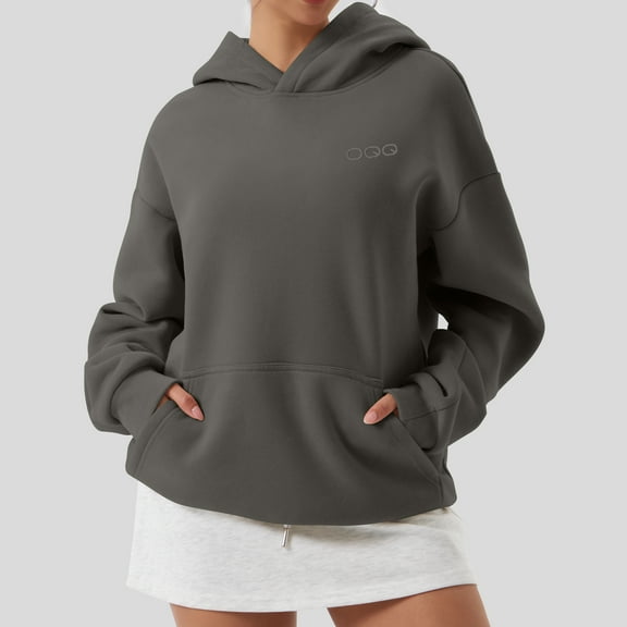 OQQ Women's Hooded Pullover Sweatshirt - Long Sleeve - Fashionable Fall/Winter Top with Front Pockets Design