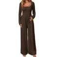 thumbnail image 1 of OQQ Women's Jumpsuits Dressy One Piece Outfits Long Sleeve Crew Neck Casual Wide Leg Pants Jumpsuits, 1 of 7