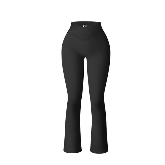OQQ Women's Yoga Pants Ribbed Seamless Workout High Waist Cross Over Bell Bottoms Exercise Flare Leggings