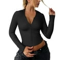 thumbnail image 1 of OQQ Womens 1 Piece Long Sleeve Shirts Zipper Fashion Sexy Basic Tops Fitted Tee Shirts, 1 of 7