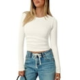 thumbnail image 1 of OQQ Women's Shirts Long Sleeve Crew Neck Ruched Stretch Basic Fitted Tee Shirts Tops, 1 of 7