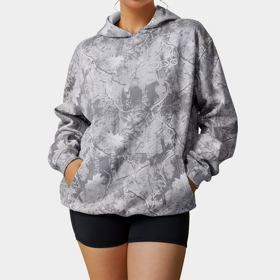 OQQ Womenswear Camo Printed Hoodies Oversized Sweatshirt Long Sleeve Casual Top Fall Trendy Pullover Hoodie with Pocket