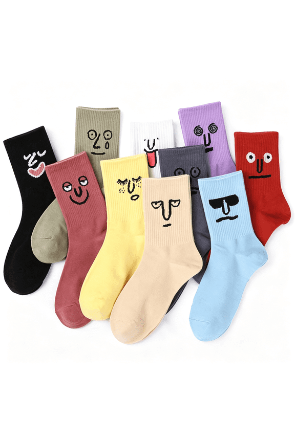 10 Pack Crazy Funny Emotion Crew Socks Soft Cotton - 10 Different Fun Designs and Color Per Pack Soft Cotton Cool Socks