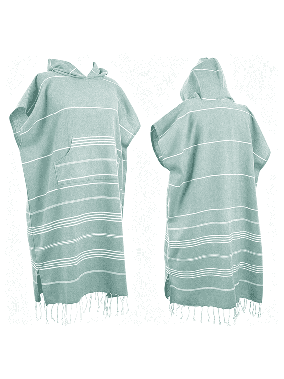 1Pcs Large Turkish Cotton Poncho Towel Surf Poncho Changing Robe with Hood and Front Pocket Absorbent Wearable Towel Hooded Beach Towel for Adult Man Women Beach Pool and Swim (Green, Large)