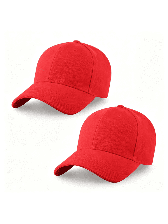 2-Pack Classic Structured Baseball Cap Adjustable Snapback Multipack Ball Caps for Custom Embroidery Running Workouts Outdoor Red Snapback Hat