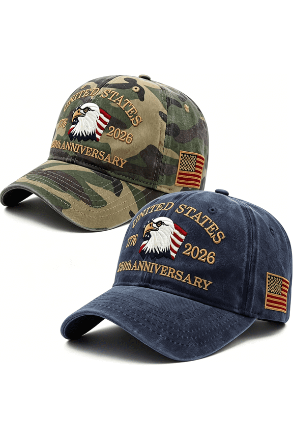 2 Pack Usa 250Th Anniversary Patriotic Embroidered Baseball Cap American Eagles Hat-Adjustable Cap for Men&Women