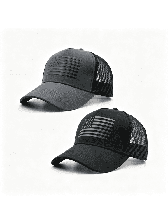 2 Packs American Flag Trucker Hat, Adjustable Mesh Snapback Baseball Caps for Men Women Trucker Hat Men