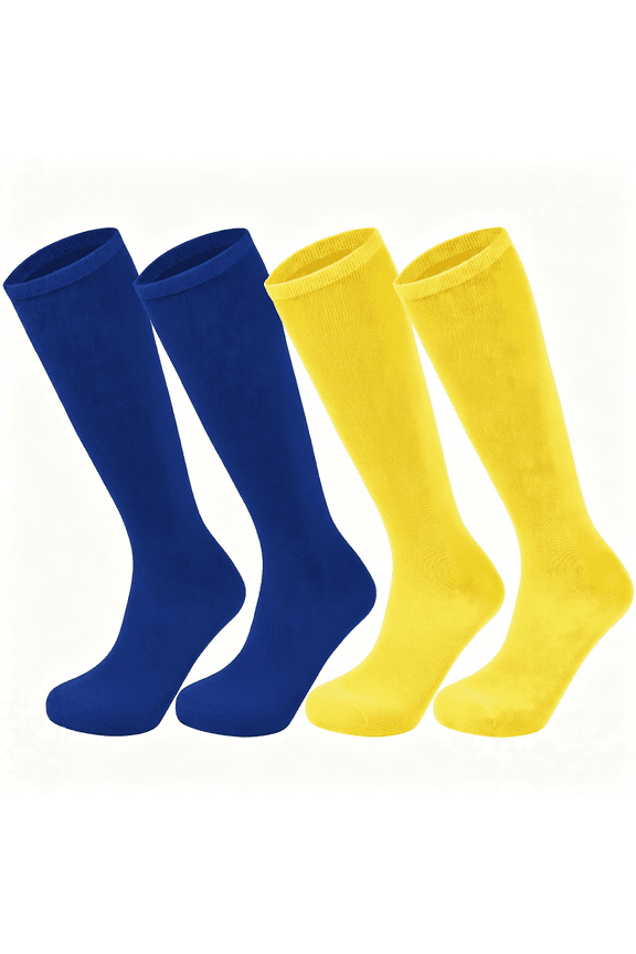 2 Pairs Kids Soccer Socks Cotton Atheleticl Baseball Softbal Socks National Team Colors Global Watch Party Gear 2 Pairs National Team Colors Blue and Yellow Socks