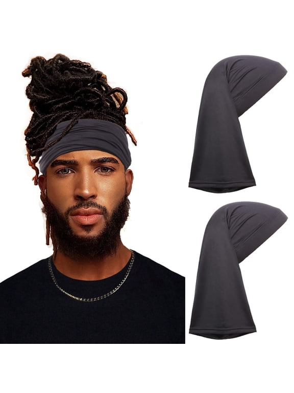 2 Pieces Wide Elastic Loc Cap and Long Braid Cover for Full Hair,Stocking Sleep,Black