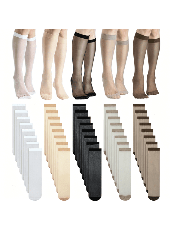 20 Pairs Knee High Stockings for Women Sheer Knee High Socks Nylon Socks,5 Colors