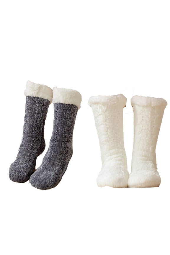 2026 New 2Pairs Socks Soft Plush Acrylic Fuzzy Socks Non Slip Long Socks for Cold Weather and Home Style1 for Chilly Evenings Lounging Cold Weather Indoor Relaxation.