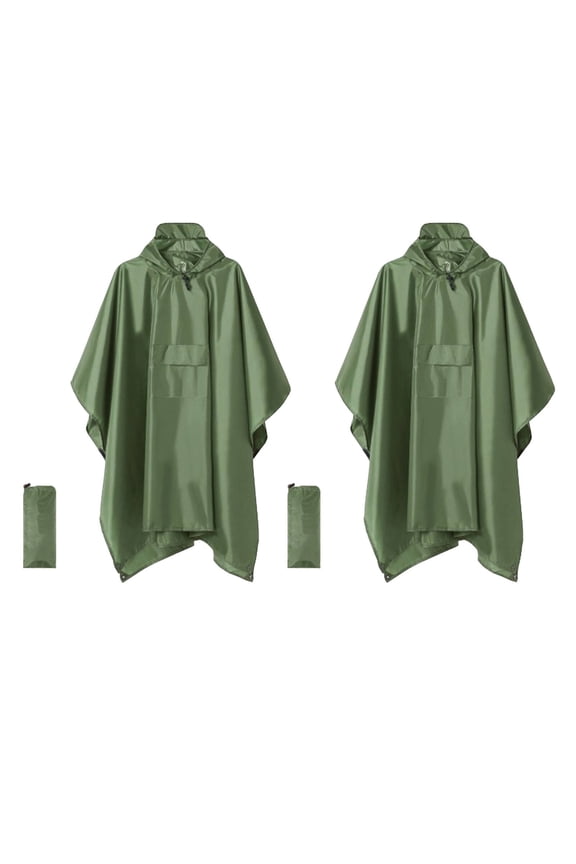 2026 New 2Pcs Rain Poncho Versatile Large Pocket Rain Ponchos for Adults Protective Taffeta Fabric Ponchos Adult for Work and Travel for Hiking Cycling Camping Fishing Commute Green Pu