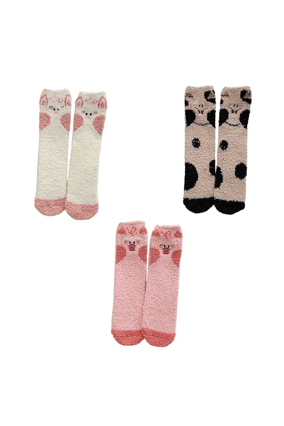 2026 New 3Pairs Socks Exquisite Embroidery Design Fuzzy Socks,Locks in Heat Comfortable&Unrestrictive Long Socks,Style2