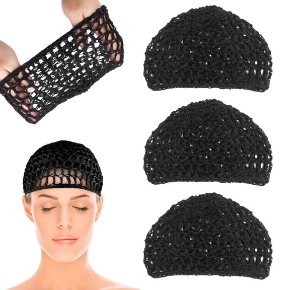 OQRKI 2026 New Hair Net for Sleep, 3 Pieces Hair Net Snoods, Hair Net Snood Hat Sleep Cap Shower Cover Ornament for Women, Crochet Wave Reusable for Women Sleeping Thick Short