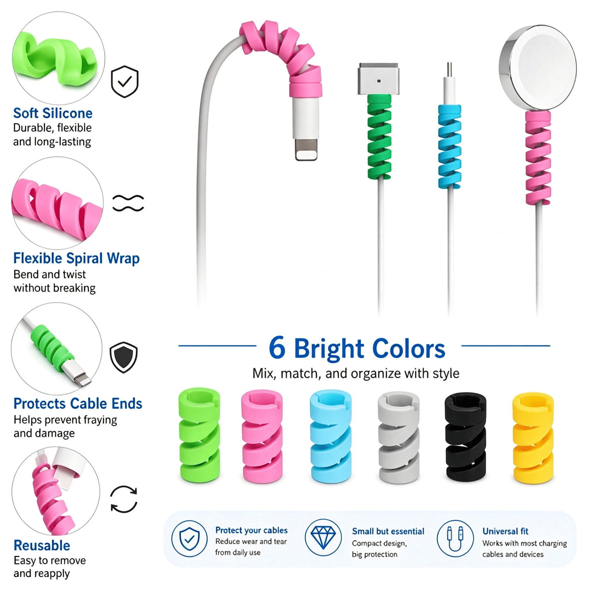OQRKI 24 Piece Silicone Charging Cable Protector Set, Spiral Cord Saver ...