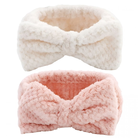 TUWAFE 2PCS Bow Spa Headbands - No-Slip Microfiber for Face Wash & Makeup