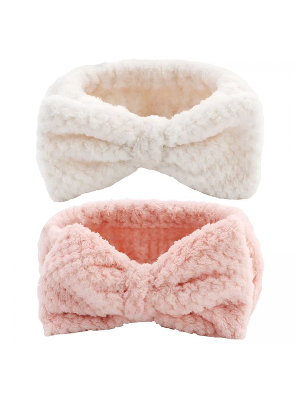 2PCS Bow Spa Headbands - No-Slip Microfiber for Face Wash & Makeup