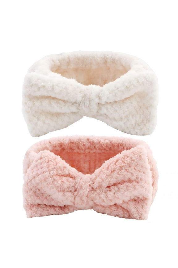 2PCS Bow Spa Headbands - No-Slip Microfiber for Face Wash & Makeup