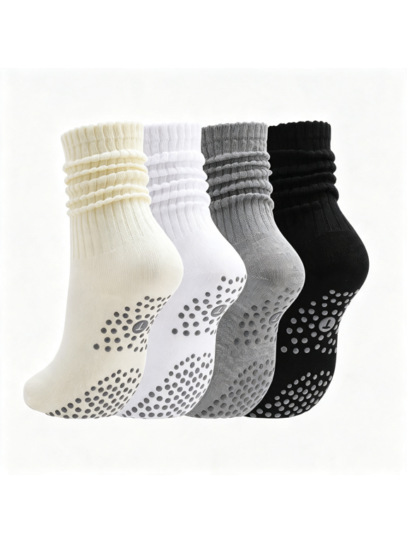 3/4/5 Pairs Slouchy Pilates Socks with Grips,Scrunch Socks for Women Grippy Sock Stacked Slouch Sock for Women Slouch Socks