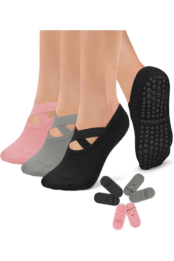 3 Pack Pilates Socks Yoga Socks with Grips for Women Non Slip,Workout,Pure Barre,Ballet,Dance,Hospital Socks Non Slip Grippy Socks Woman Pilates