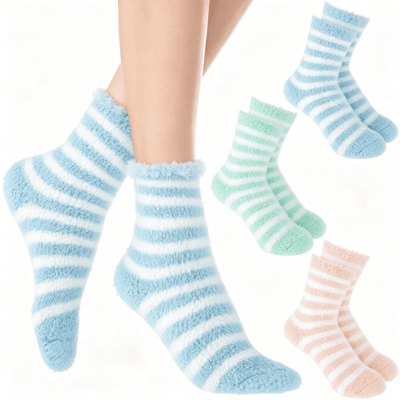 OQRKI 3Pairs Aloe Socks Moisturizing Spa Socks for Dry Cracked Feet Infused Socks Gel Sleeping Fuzzy Socks Lotion Socks Gift for Women Softening Dry Feet, Pink&Blue&Green