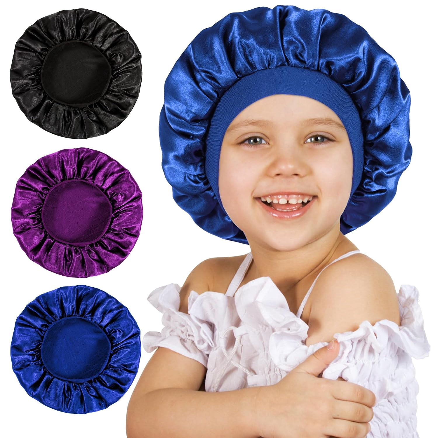 OQRKI 3Pcs Kids Bonnets for Girls,Satin Silk Hair Bonnet for Sleeping ...