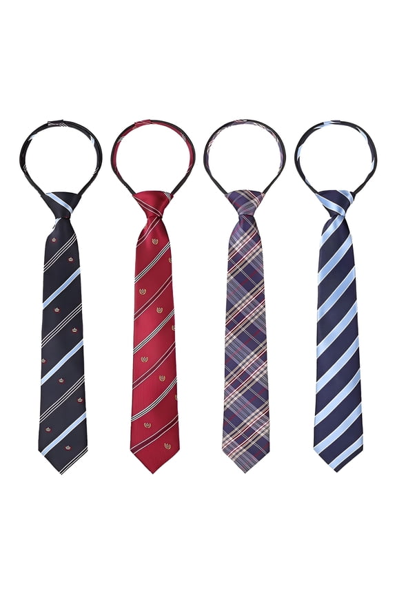4 Pcs Boy's Necktie Pre Tied Neck Strap Tie Adjustable Kids Ties for Formal Wedding Graduation School Uniforms,assorted colors