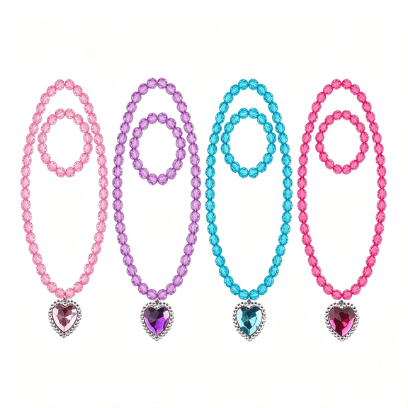 OQRKI 4 Sets Princess Pretend Jewelry Necklace/Bracelet, Princess Jewel Necklaces Dress Up for Party Favor Birthday Pretend Play, Princess Jewelry for Girls 4-6