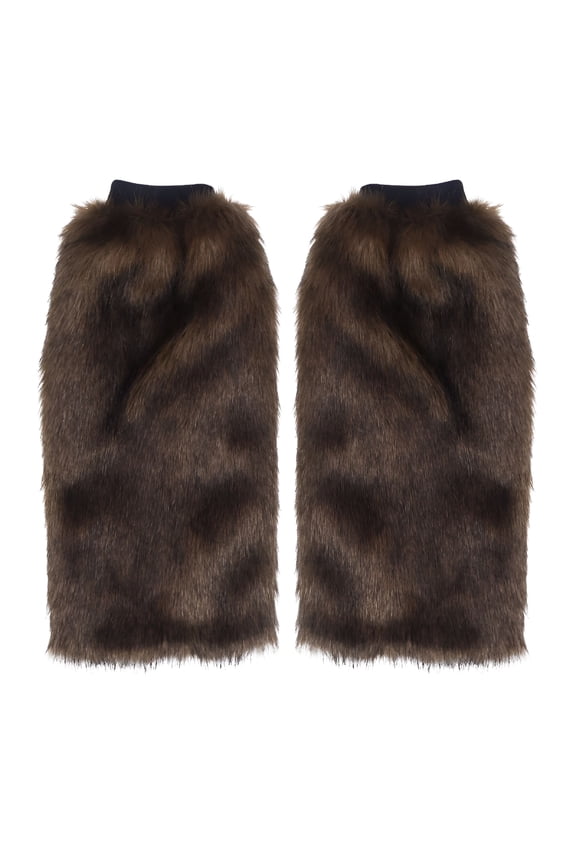 40cm Faux Fur Leg Warmer Plush Fashion Long Leg Warmer Boot Cuffs Cover for Women Girls (Brown)