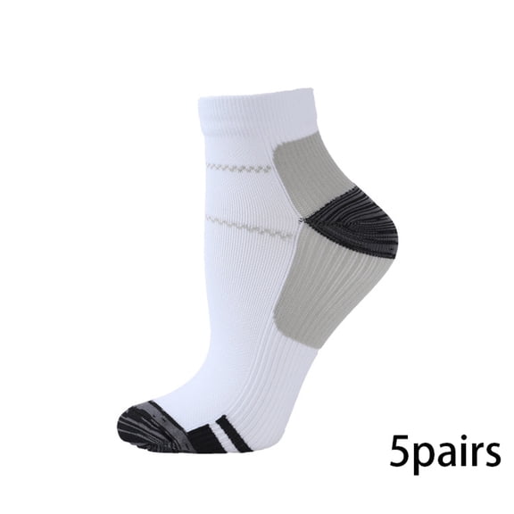 OQRKI 5 Pairs Sport Plantar Fasciitis Compression Socks Arch Support Ankle Socks - Fits for Running,Athletic,Yoga and Travel (L/Xl,Gray)