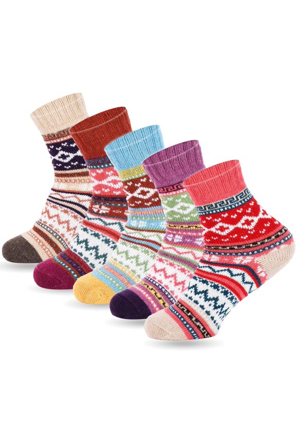5 Pairs Winter Warm Thick Crew Knit Socks for Women, Christmas Gifts, Stocking Stuffers 5 Pairs Winter Warm Thick Crew Knit Socks for Women Mens Dress Socks