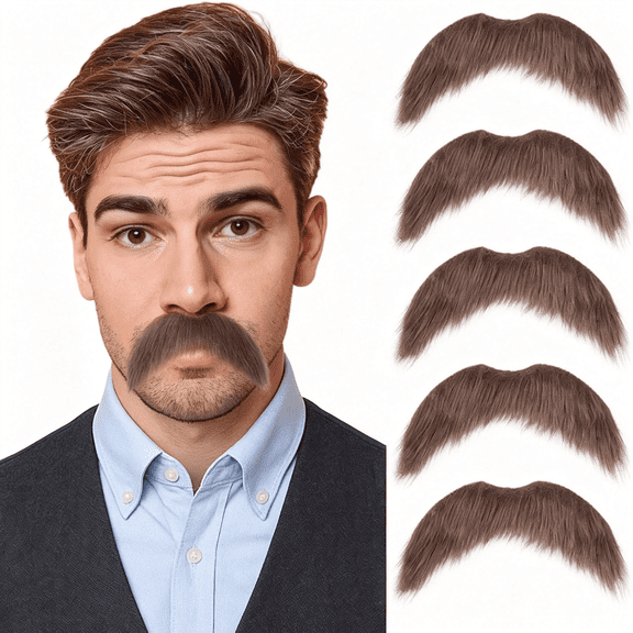OQRKI 5Pcs/Pack Fake Mustache for Men Classic Halloween Self Adhesive Fake Beard Novelty Stick on Fake Mustaches, Easy Apply Stick on Mustache