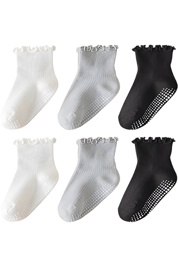 6 Pairs Toddler Ruffle Socks for Girls Baby Grip Socks Non Slip Cute Grippy Frilly