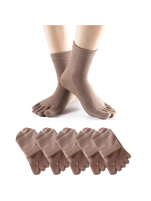 6 Pairs Women's Toe Socks Cotton Five Toe Finger Socks Toe Separator Socks for Women Men Athletic Hiking 36-40cm Khaki