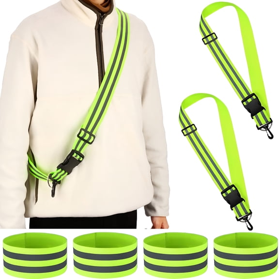 OQRKI 6 Pcs Reflective Sash for Walking at Night Reflective Strap Arm Band High Visibility Belt Safety Ankle Strap for Visibility Vest Clothing Running Gear