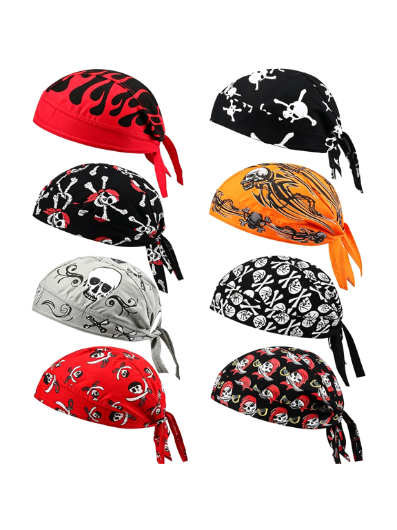 8 Pack Do Rag Skull Caps for Men Sweat Wicking Doo Rags Cooling Helmet Liner Cycling Motorcycle Bandana Sweat Wicking Caps for Men