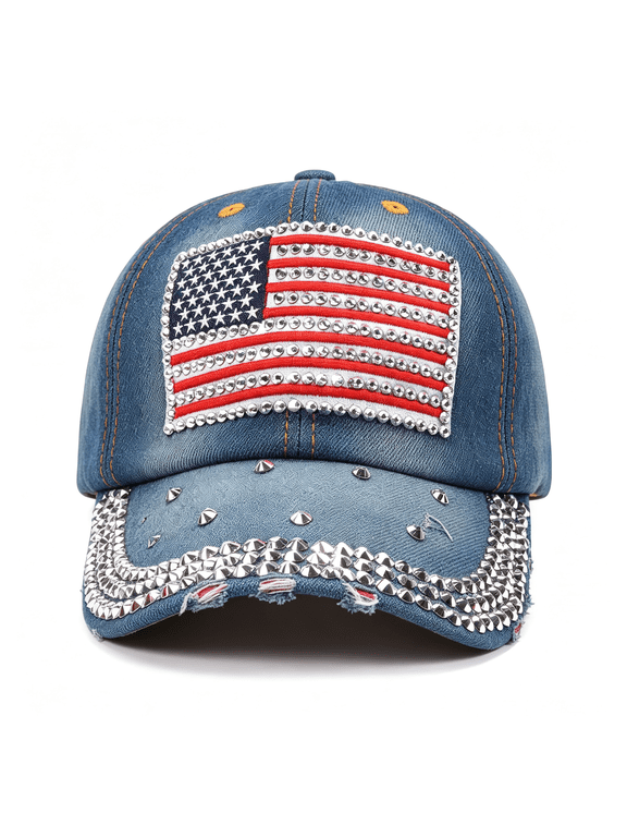 American Flag Caps Usa Baseball Caps Bling Sparkle Independence Day 4Th of July Hats Adjustable Cotton Stars Stripes Ball Cap Usa Baseball Cap