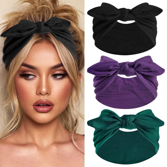 OQRKI Bandana Headbands Vintage Bow Headbands for Women Wide Headband Non Slip Headwraps Knotted Turban Workout Yoga Hair Scarf Boho Headband WomenS Head Band Hairband Girls Accessories