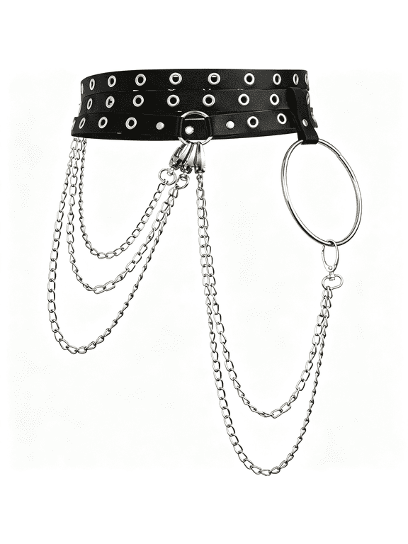 Black PU leather Waist Harness Belt, Emo Punk Grunge Goth Belt, Gothic Punk Accessories, Stylish Goth Accessories for Women