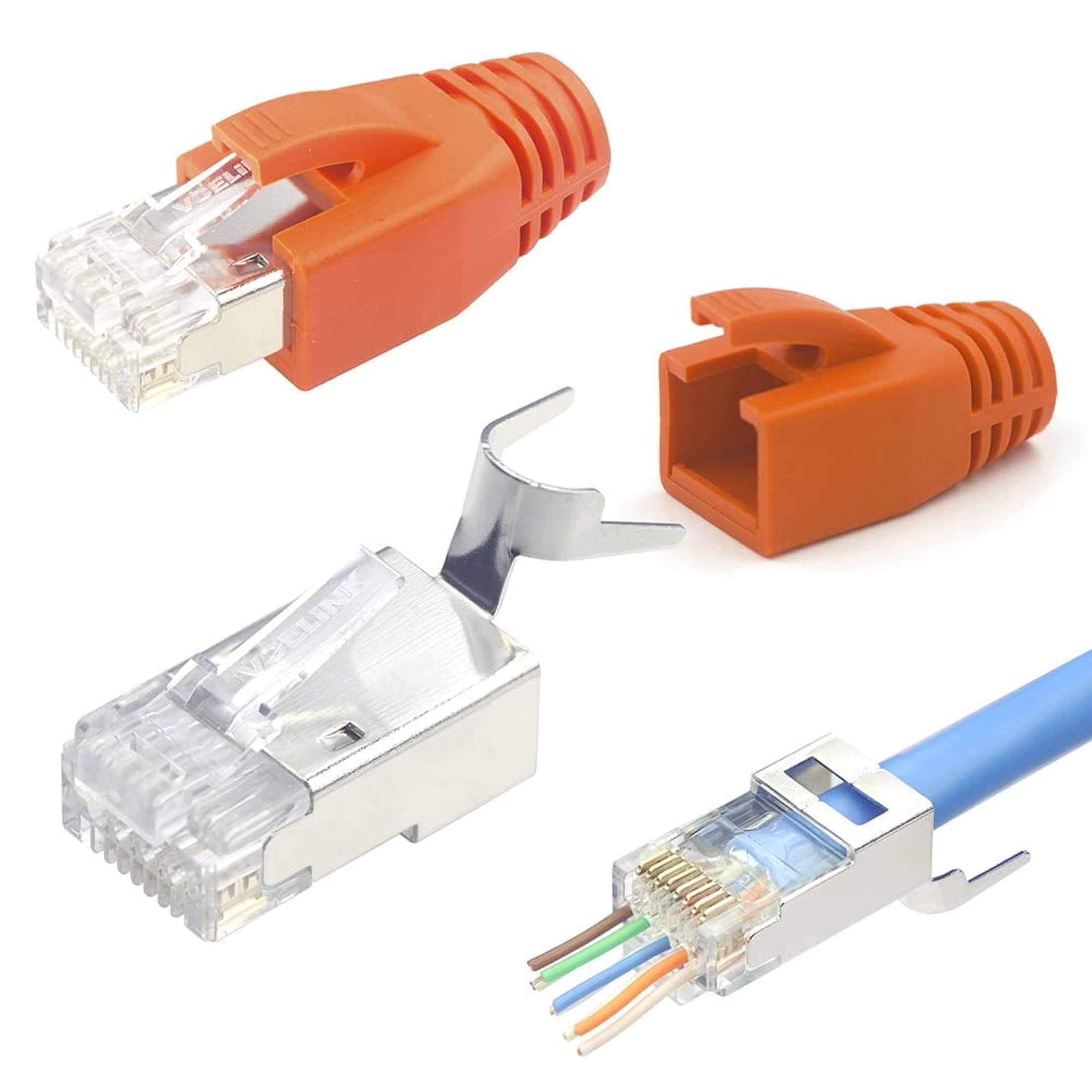 OQRKI Cat7/6A RJ45 Pass Through Connectors 30-pack Shielded Gold Plated ...