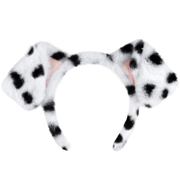 OQRKI Dalmatian Dog Ears Headband,Fluffy Faux Fur Animal Costume Hairband Realistic for Halloween Cosplay Party Washing Makeup,Fluffy Faux Fur Dog Ears Headband
