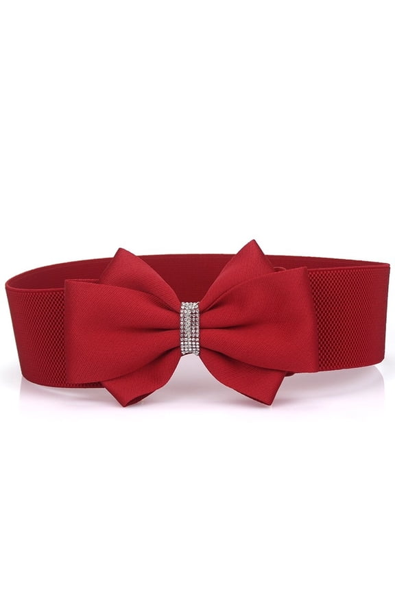 Elastic Bow Belt Wide Rhinestone Stretch Belts Waist Accessories for Dress Jeans