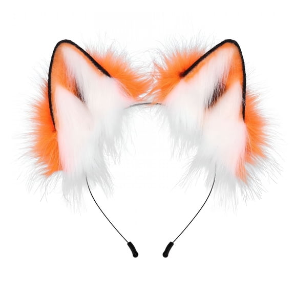 OQRKI Faux Fur Fox Wolf Ears Headband, Fox Long Fur Ears Hair Headwear for Christmas Cosplay Costume Accessories Makeup Organizers