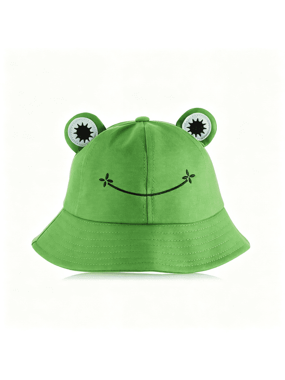 Frog Bucket Hat Green Funny Cute Fisherman Cotton Sun Protection Cap Wide Brim Crazy Hat Summer Halloween Costume Sunproof Frog Bucket Hat