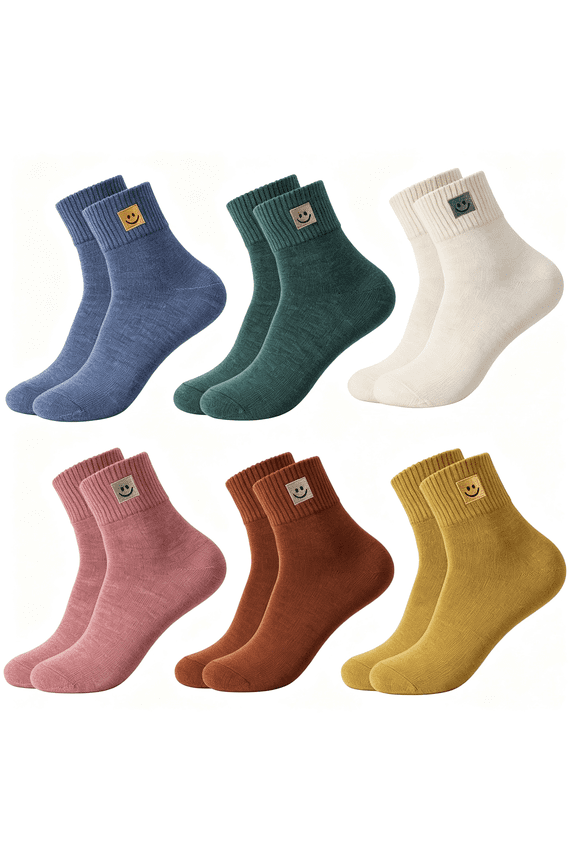 Funny Smile Face Socks 6 Pairs Cute Crew Ankle Socks for Women Breathable Cotton Aesthetic Sock Novelty Gift Crew Socks for Women