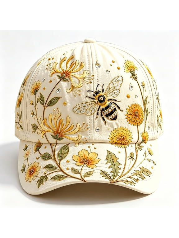 Garden Morning Cap for Women 2026 Limited Edition, Adjustable Baseball Cap with Honeybee Wildflower Botanical Baseball Caps for Women