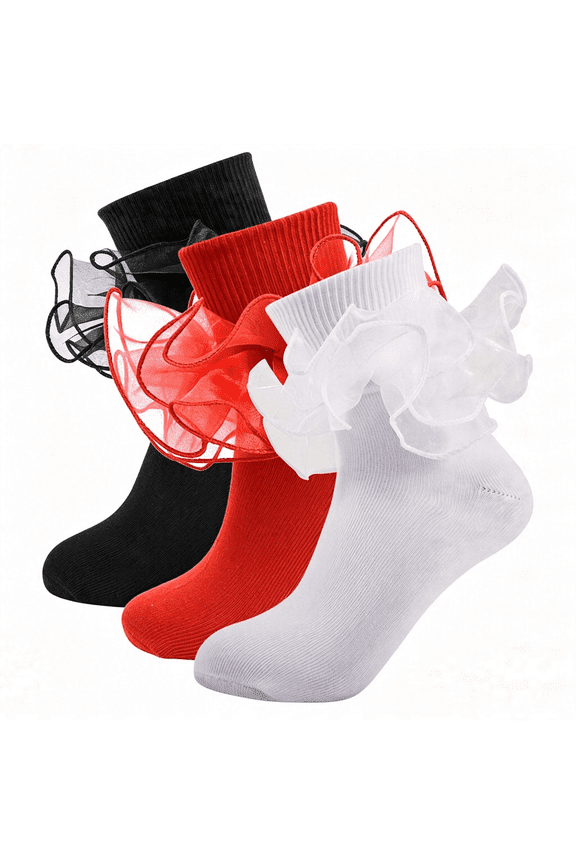 Girls Ruffle Socks Toddler Girl Frilly Dress Socks Double Lace Big Ruffles Fold over Church Fancy Sock for Baby Kids Double Lace Ruffle Socks for Girls
